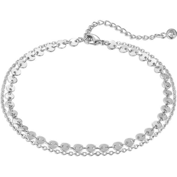 Gold Chain Anklet,14k Gold/Silver Plated Dainty Disc EvilEye Summer Beach Anklet - Picture 1 of 7